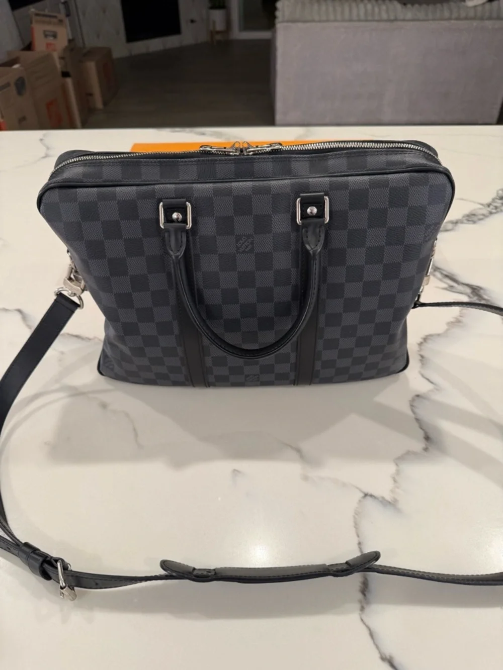 Men's Checkered Briefcase Messenger Bag - Black